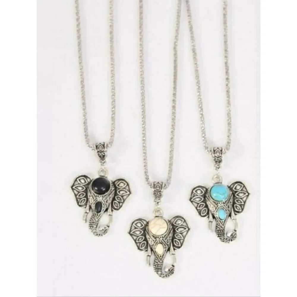 Elephant Head Stone Necklace